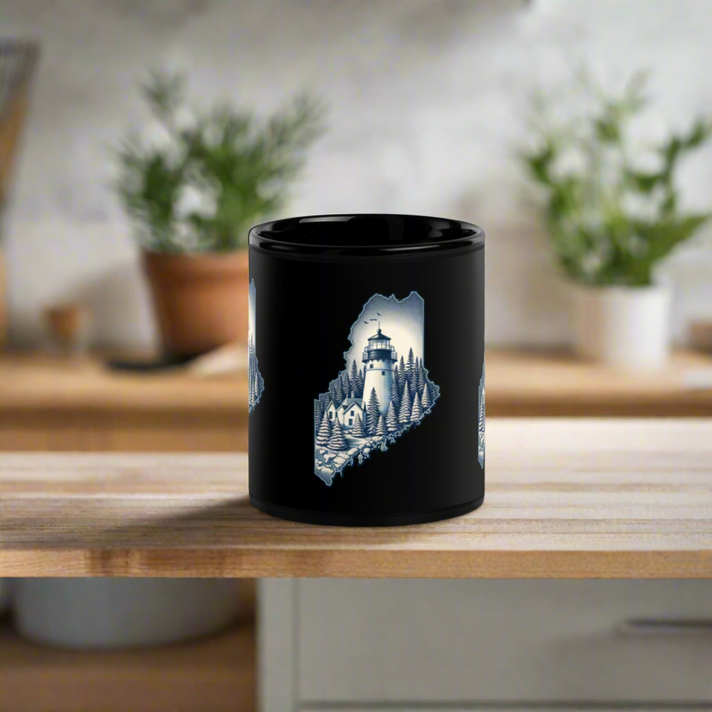 Maine Black Glossy Mug
