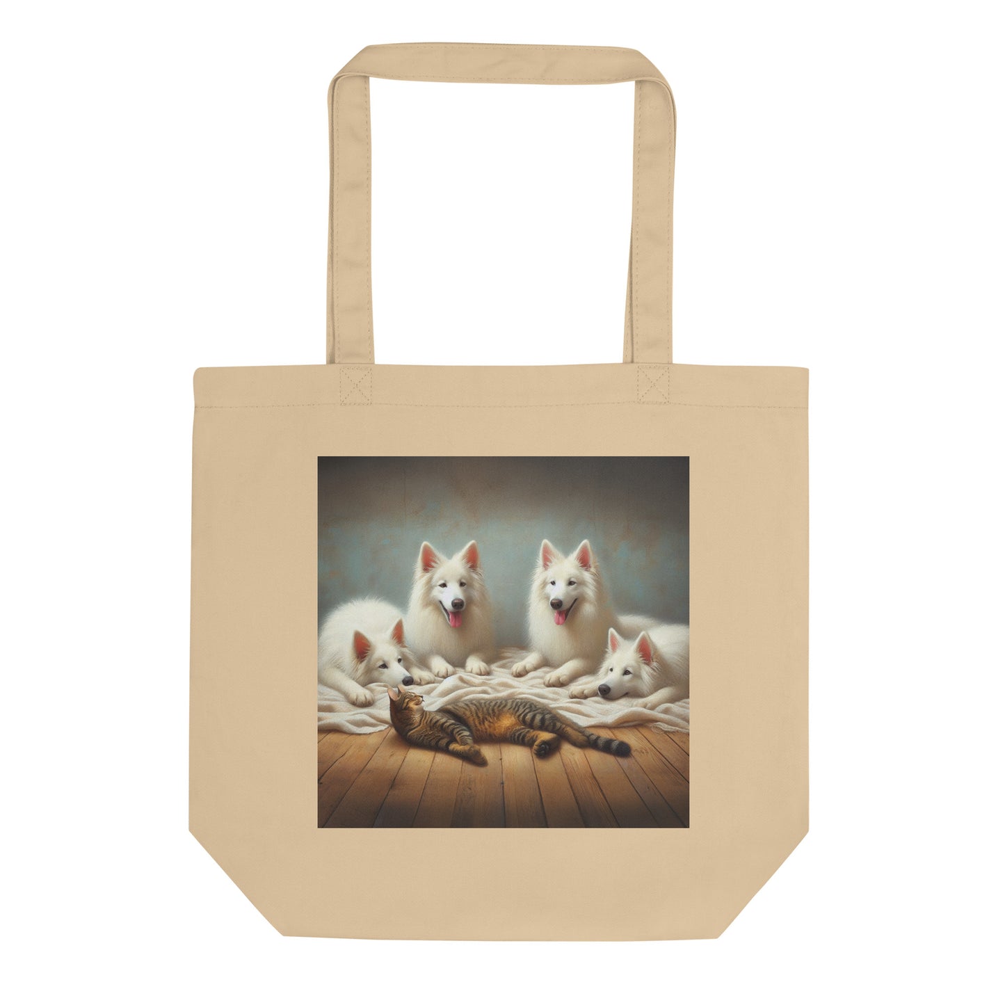 White Swiss Shepherds and Cat Eco Tote Bag