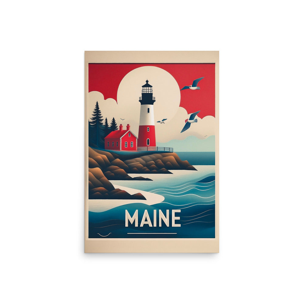 Colorful Maine Lighthouse Poster