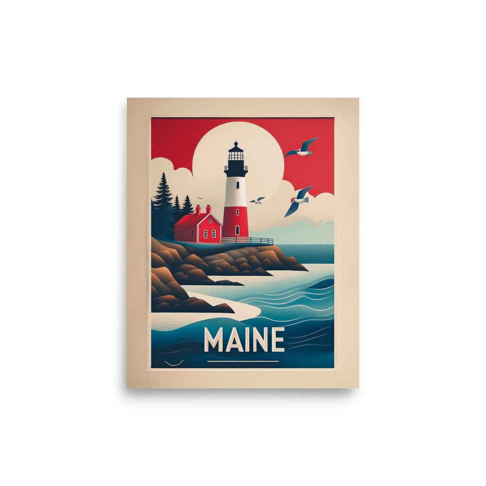 Colorful Maine Lighthouse Poster