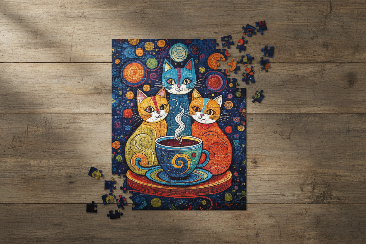 Colorful Cats and Coffee Jigsaw puzzle