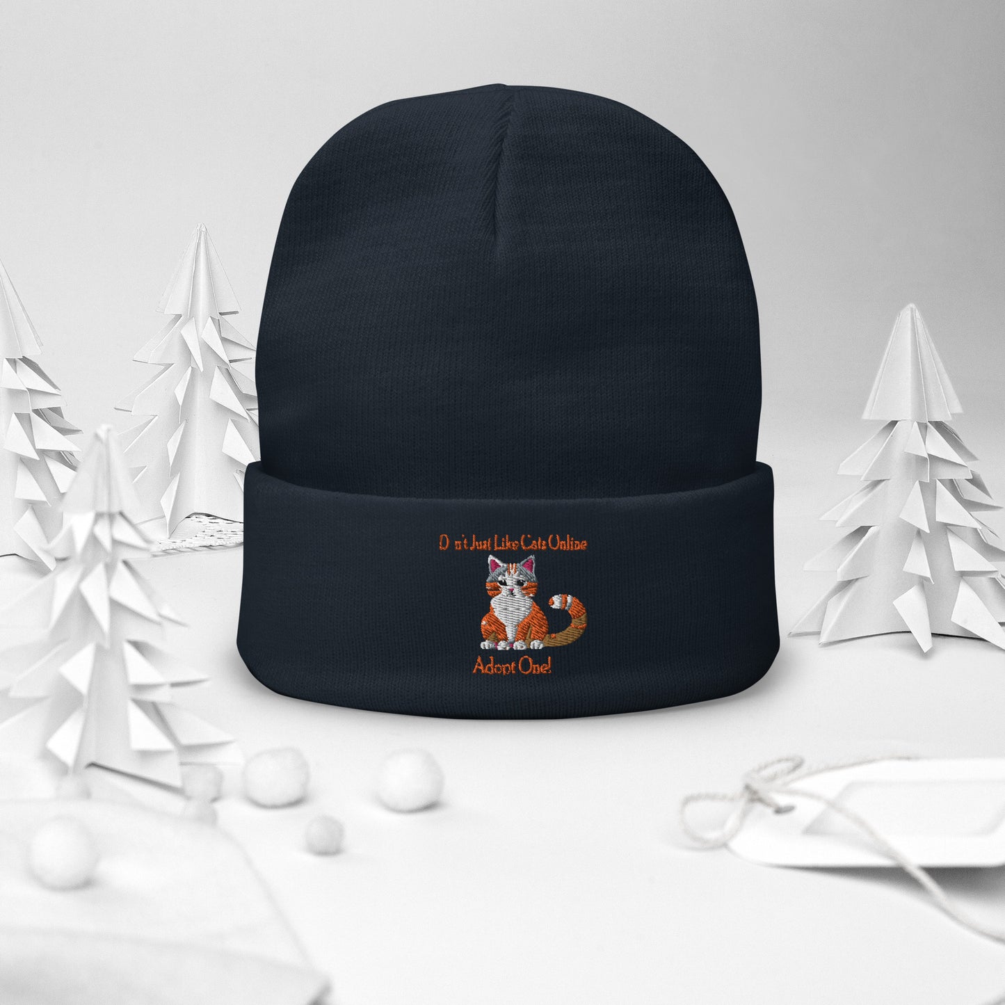 Adopt Cat Embroidered Beanie