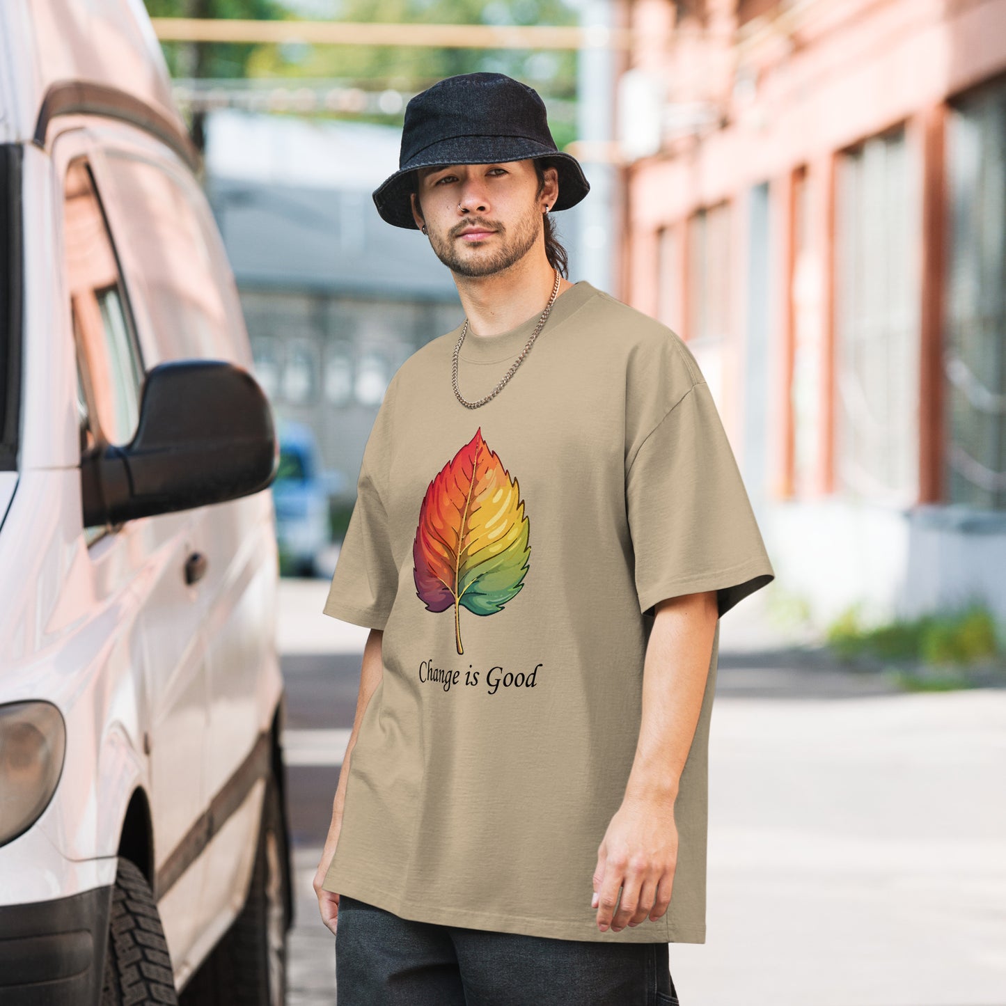 Change is Good Leaf Oversized faded t-shirt
