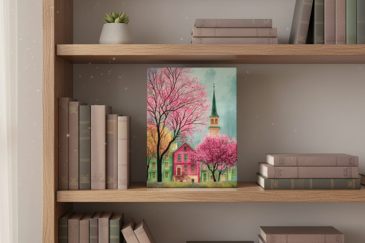 Charming Village with Cherry Blossoms Thin canvas