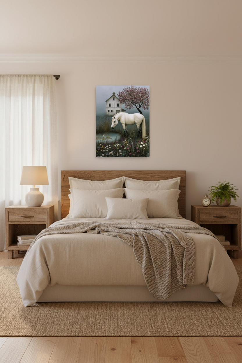 Grey Horse in The Mist Thin Canvas
