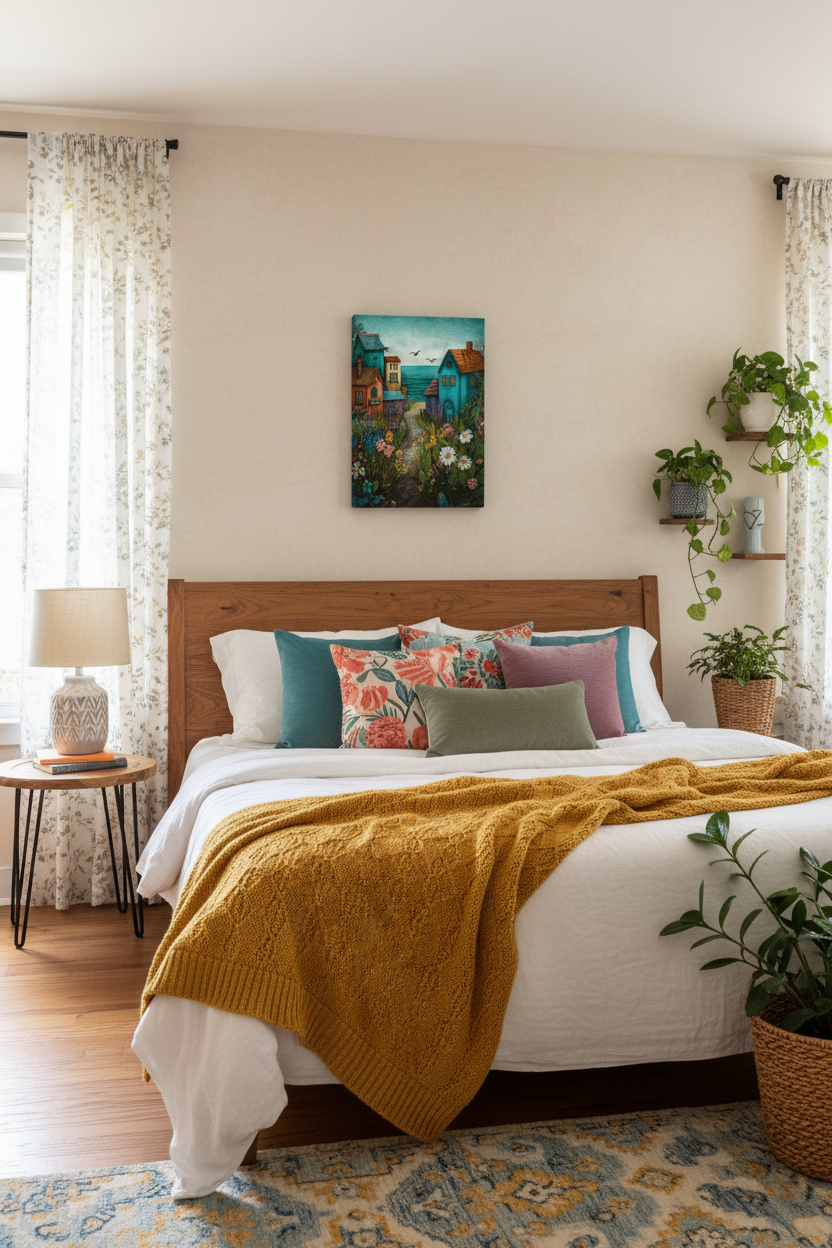 Whimsical Coastal Village Thin Canvas