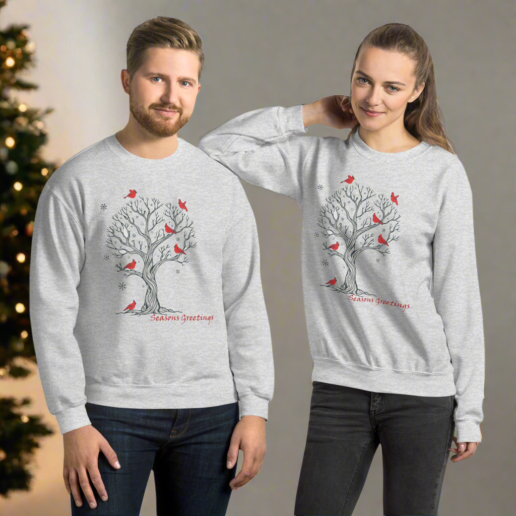 Seasons Greeting Tree With Cardinal Unisex Sweatshirt