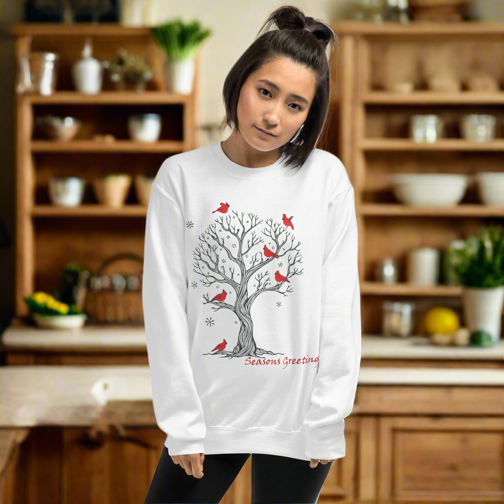 Seasons Greeting Tree With Cardinal Unisex Sweatshirt