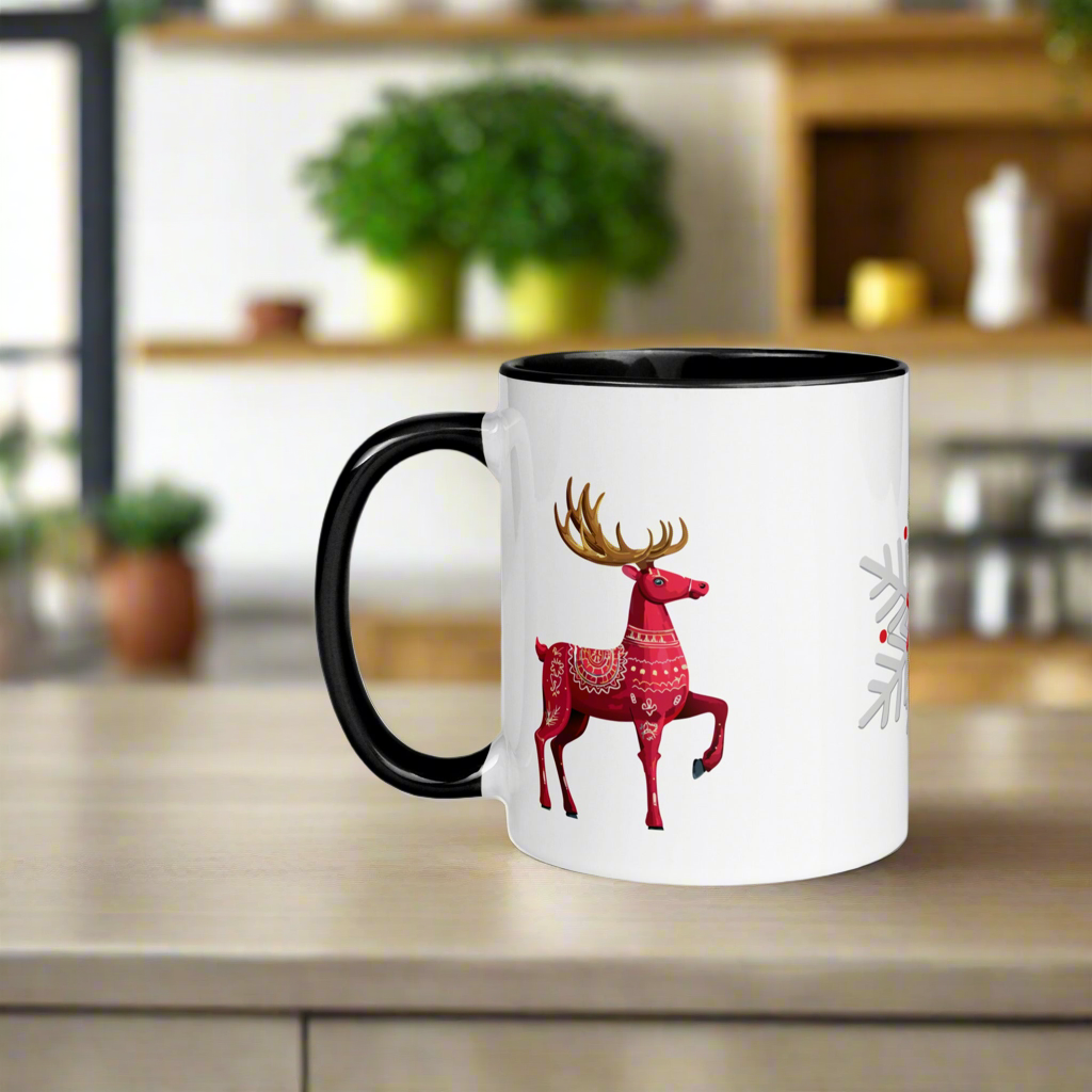 Swedish Reindeer and Snowflake Mug with Color Inside