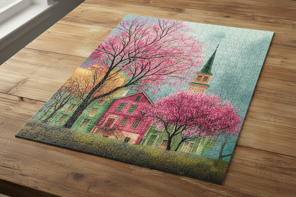 Charming Village with Cherry Blossoms Jigsaw puzzle