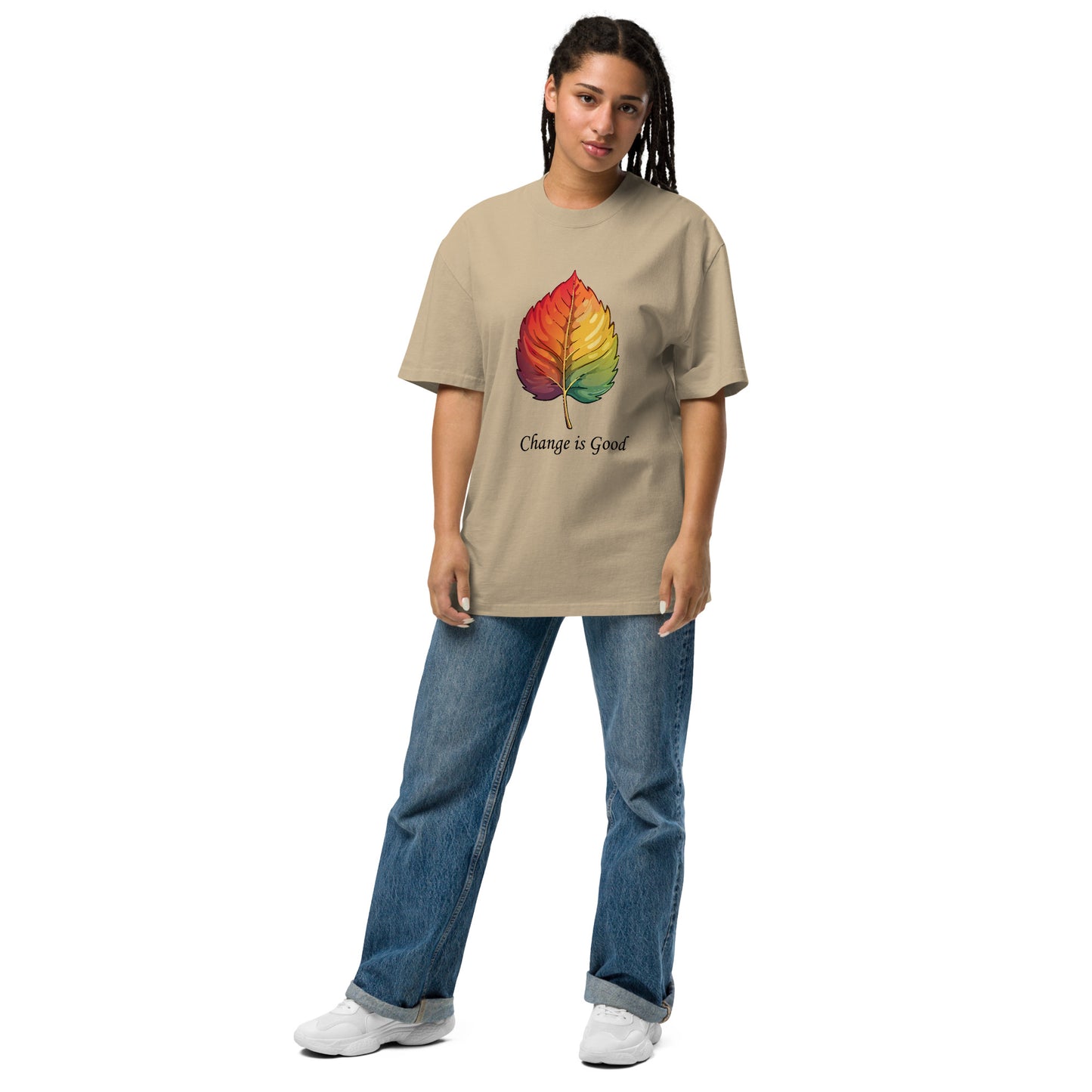 Change is Good Leaf Oversized faded t-shirt