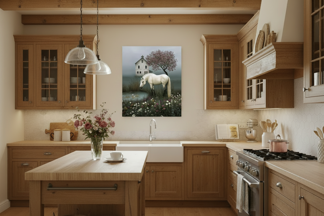Grey Horse in The Mist Thin Canvas