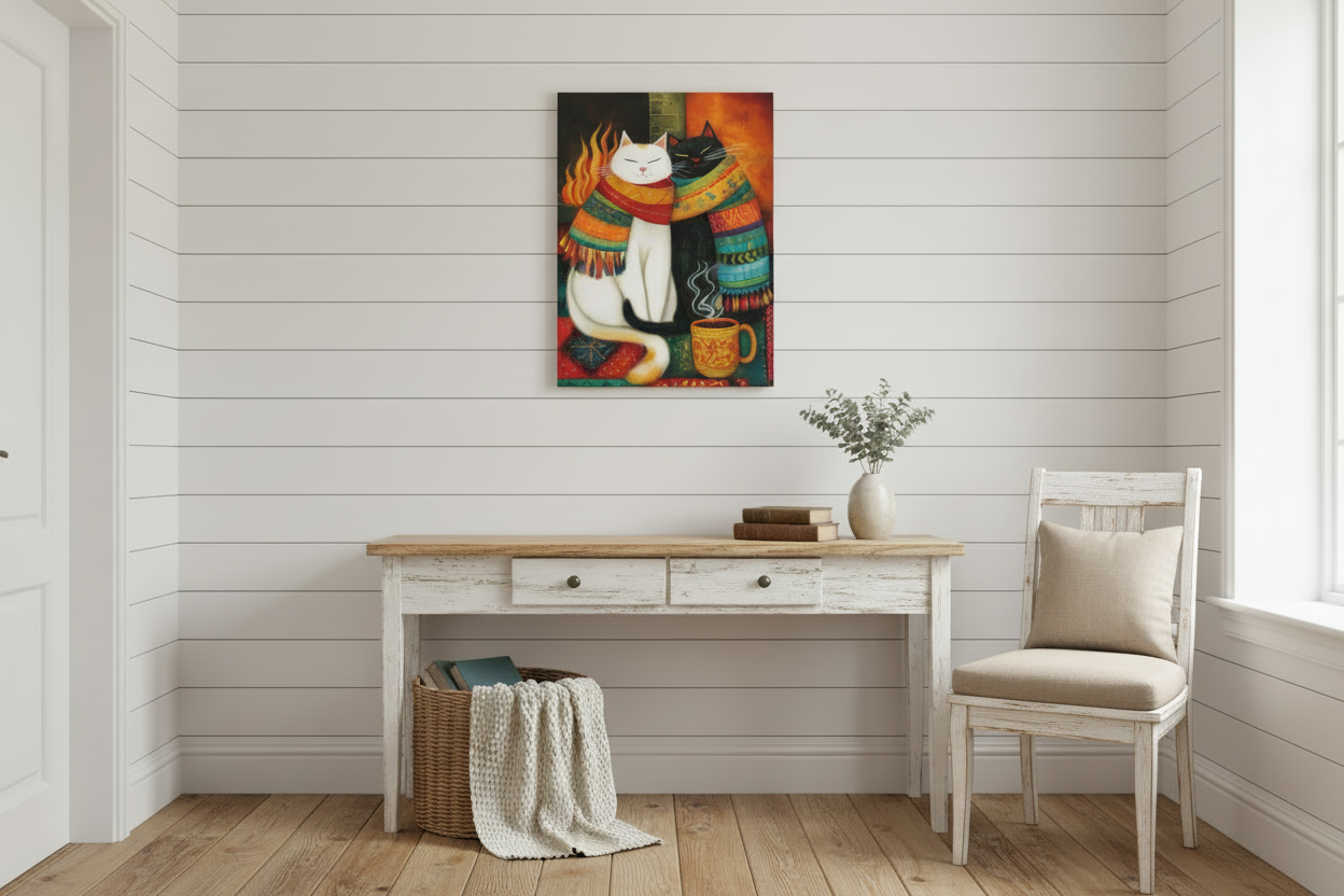 Cats by Fireplace Thin canvas