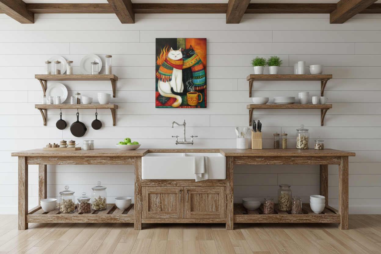 Cats by Fireplace Thin canvas