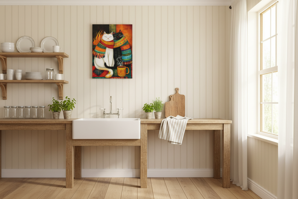 Cats by Fireplace Thin canvas