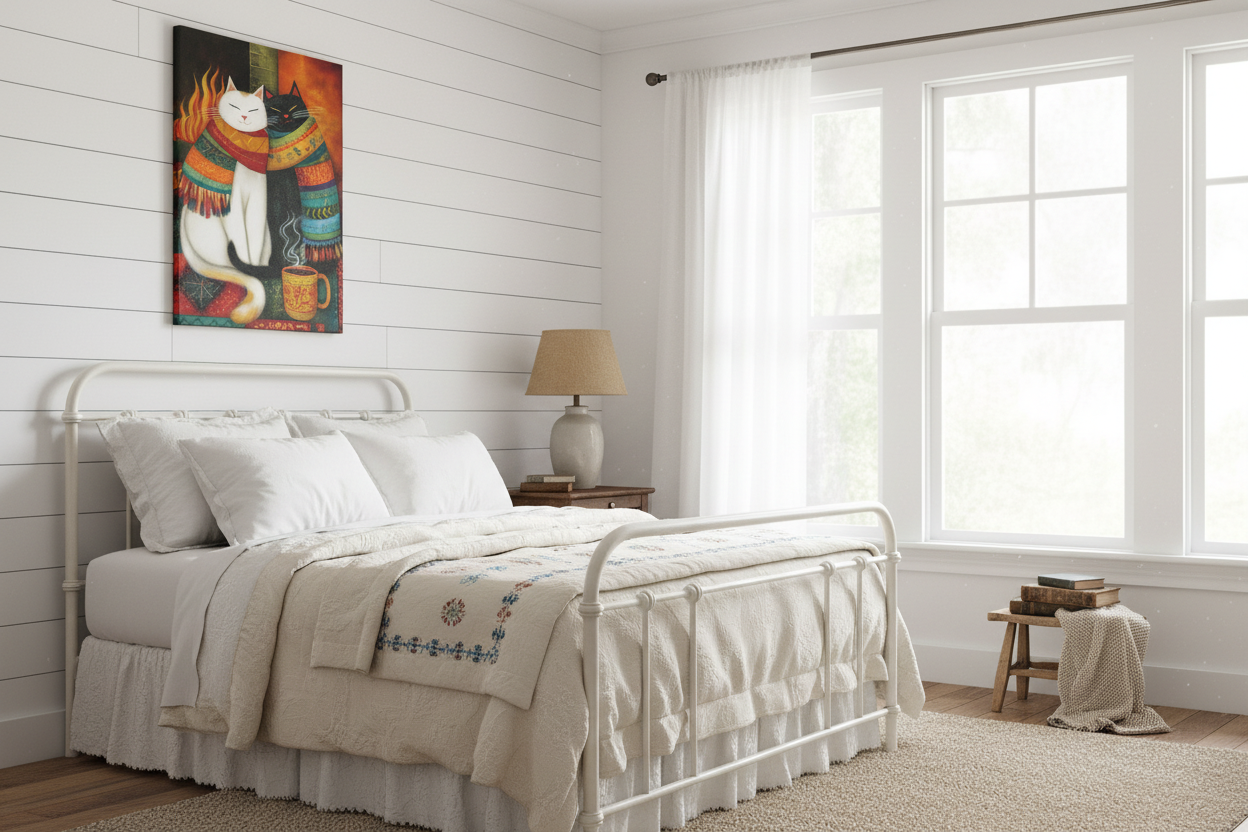 Cats by Fireplace Thin canvas