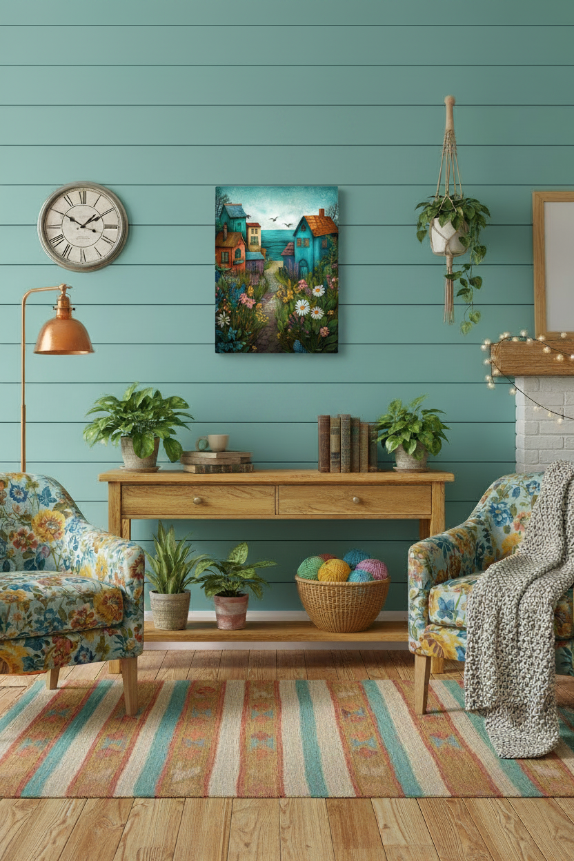 Whimsical Coastal Village Thin Canvas