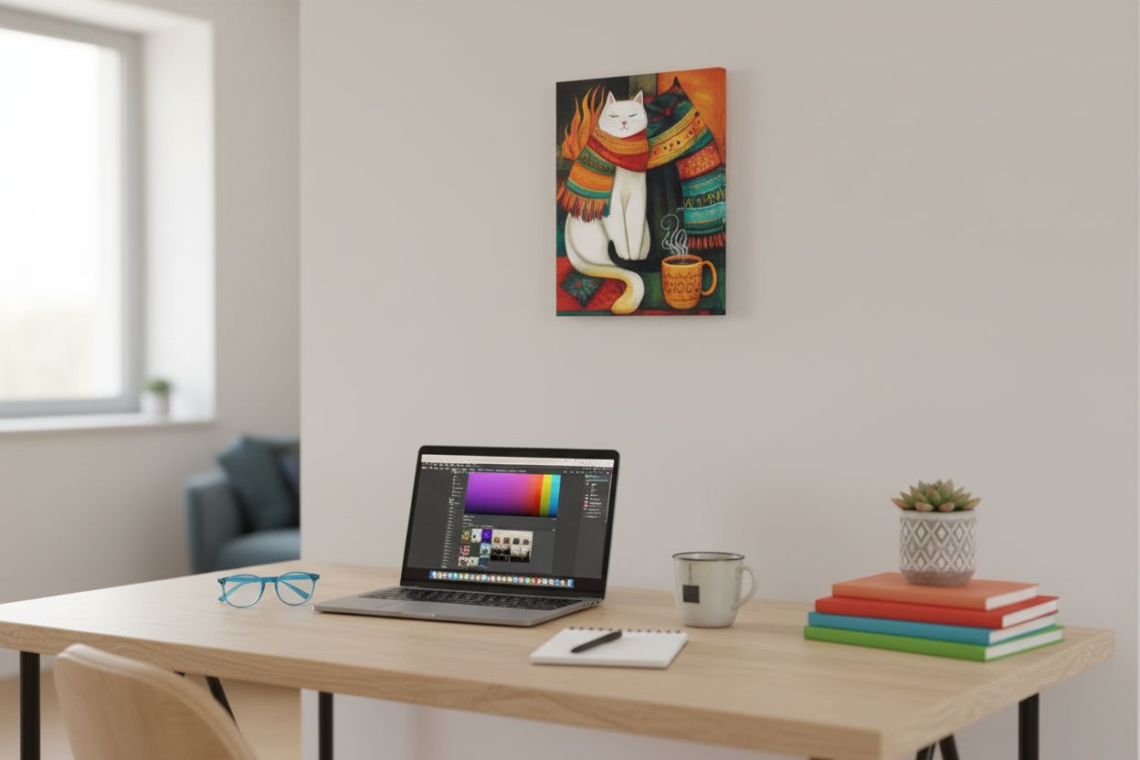 Cats by Fireplace Thin canvas