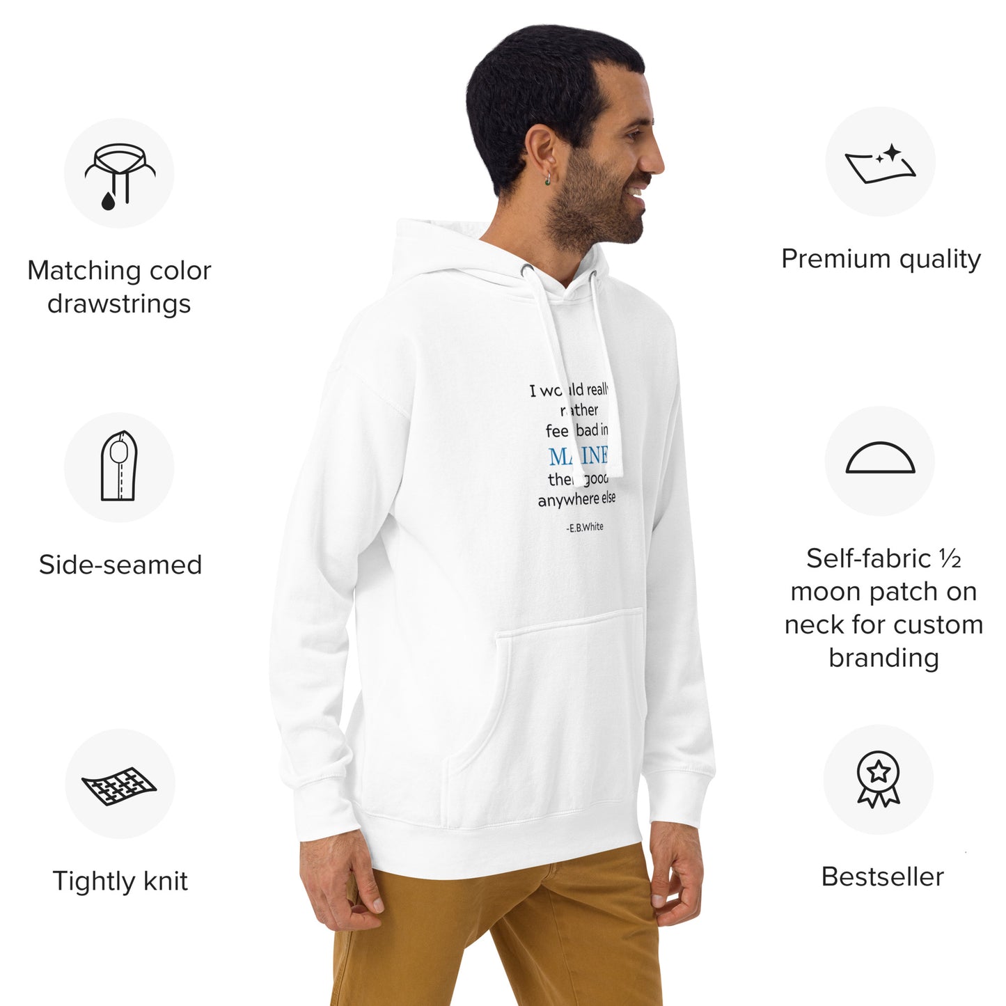 EB White Maine Quote All Cotton Unisex Hoodie