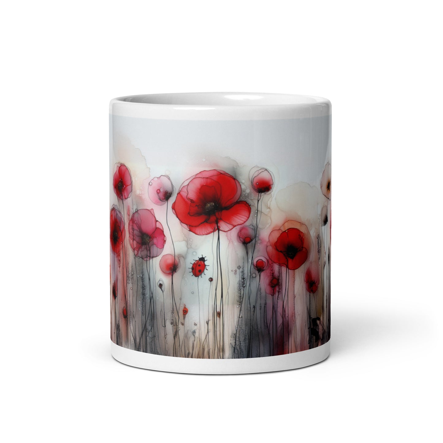 Poppies White glossy mug