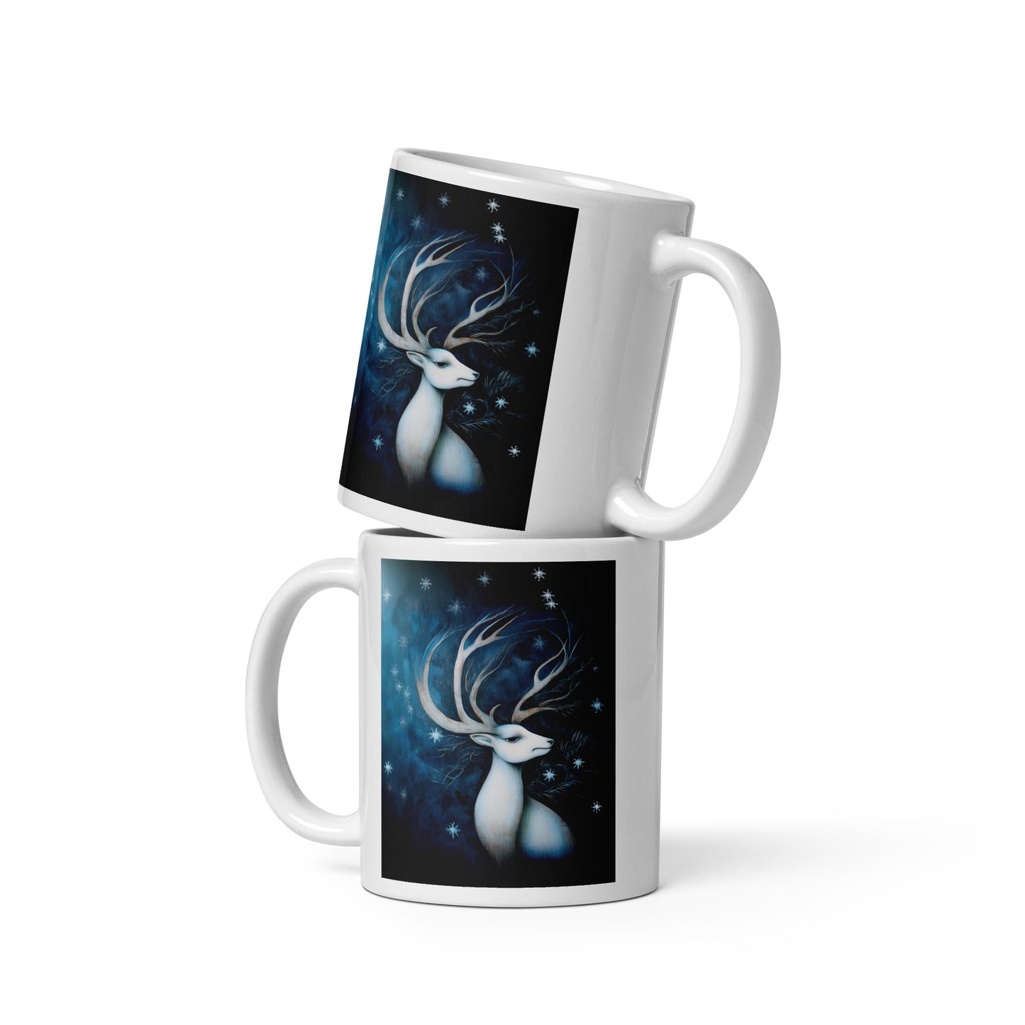 Winter Stag White glossy mug