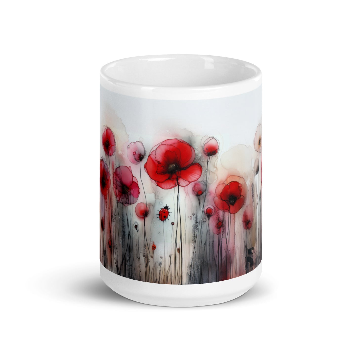 Poppies White glossy mug