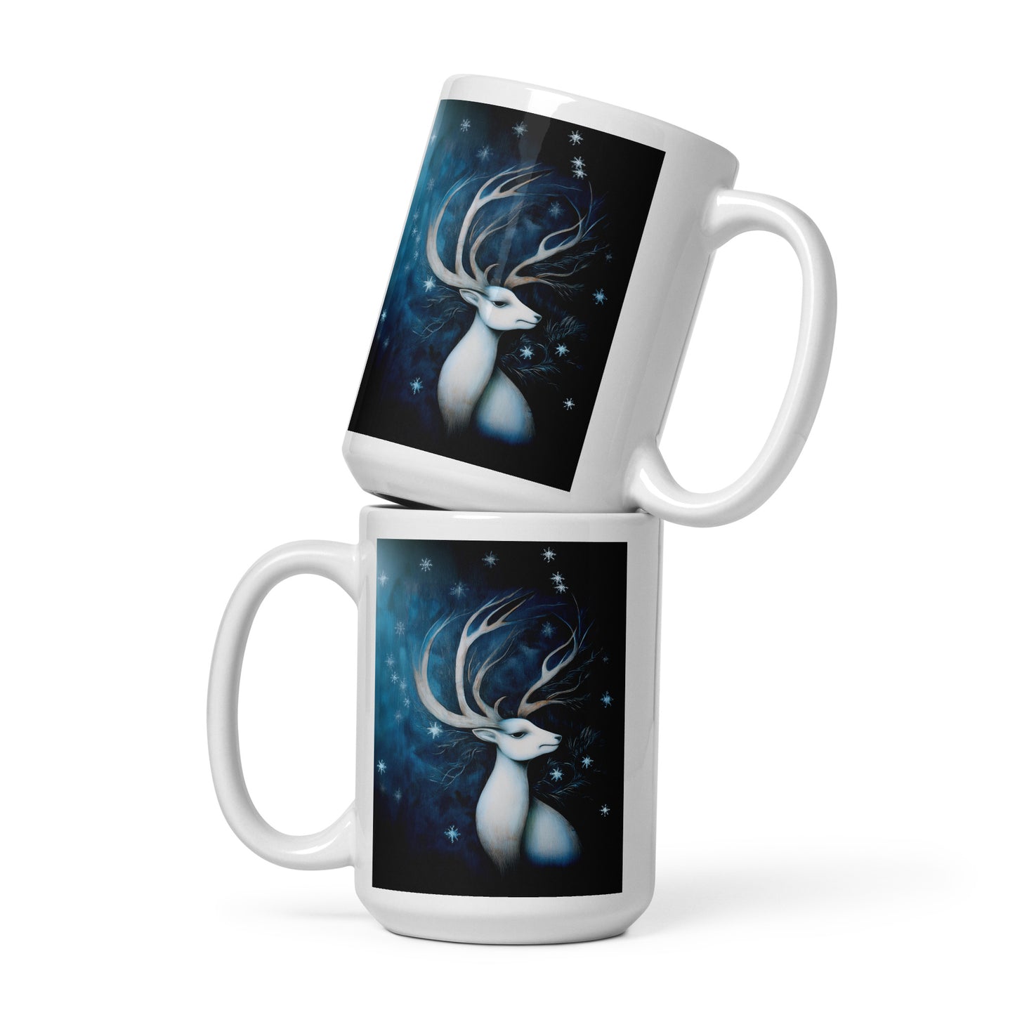 Winter Stag White glossy mug