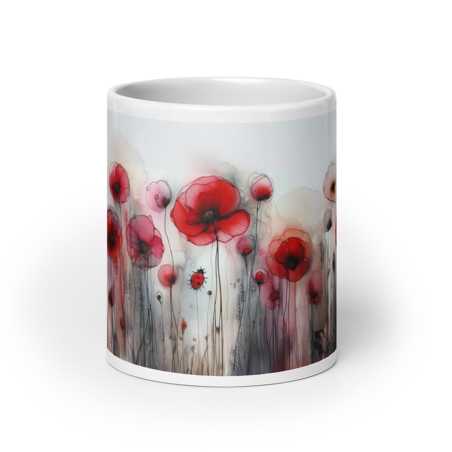 Poppies White glossy mug