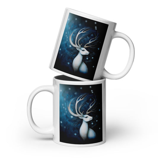 Winter Stag White glossy mug